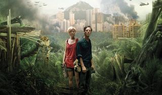 Monsters Whitney Able and Scoot McNairy stranded in the middle of overgrown collapsse