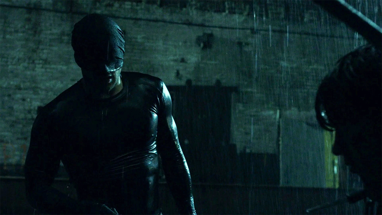 Daredevil in his Man in Black suit.