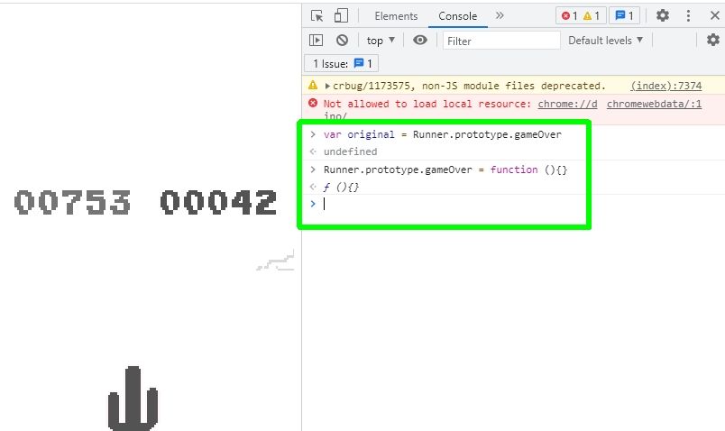 Making dinosaur invincible in Chrome game