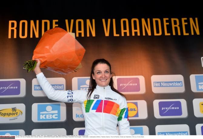 Lizzie Armitstead (Boels Dolmans) after placing second in the World Cup leaders jersey