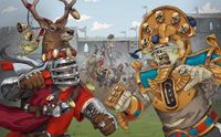 A Bretonnian knight faces off against a Tomb King on the cover of Blood Bowl's third season edition