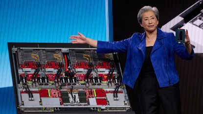 Lisa Su next to data center hardware