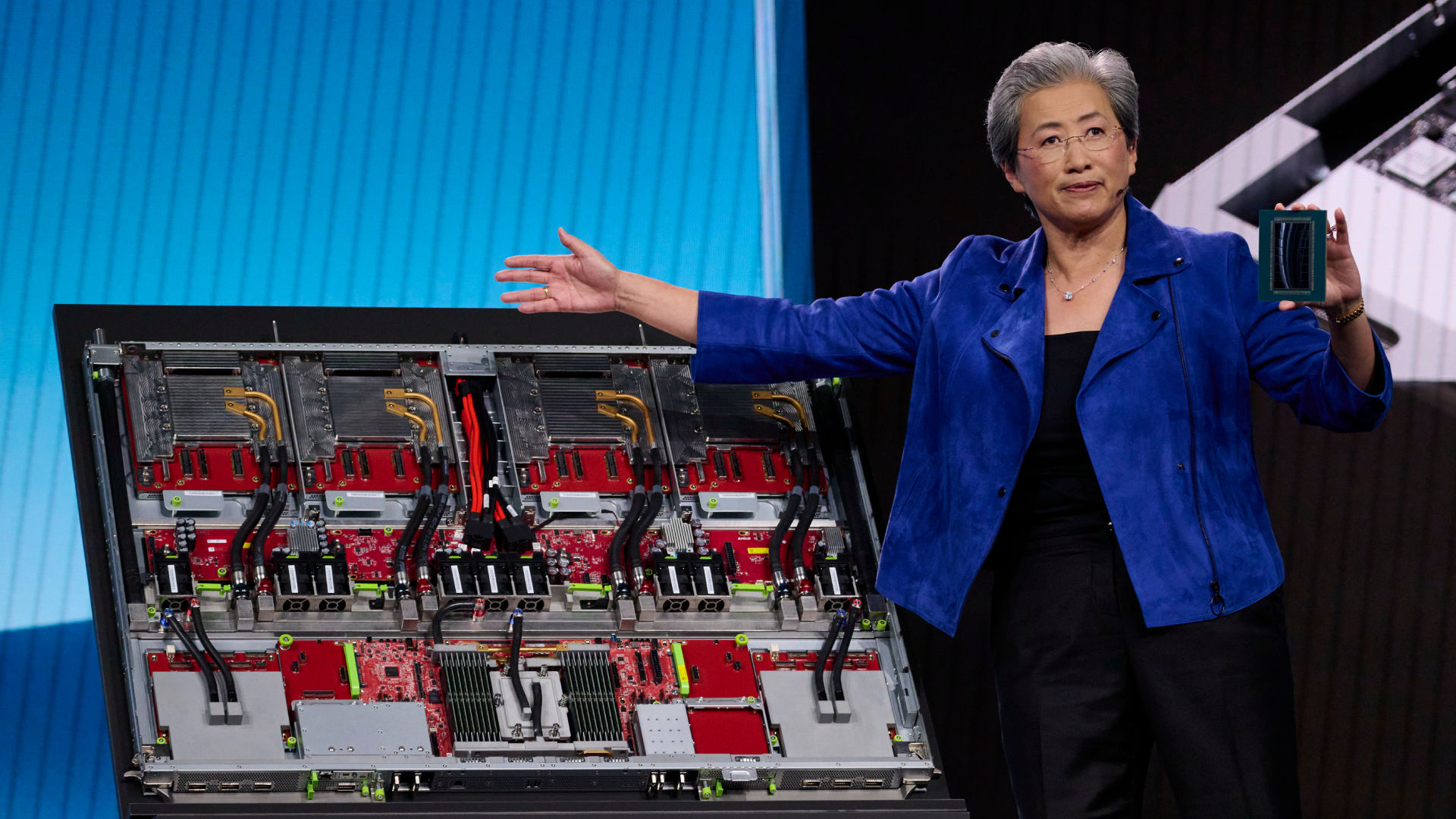 Lisa Su next to data center hardware
