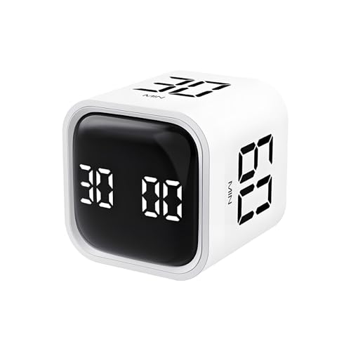 Qumox Pomodoro Timer, Cube Productivity Timer With Adjustable Sound and Vibration Alert, Ideal for Work, Office, Adhd, Study, and Tasks - 5/10/30/60 Minutes &amp;amp; Custom Countdown - White