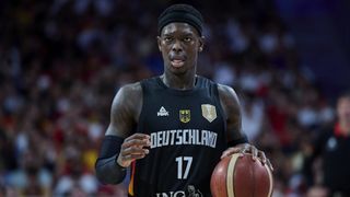 Dennis Schroder #17 of Team Germany in action during friendly match between Spain and Germany to preparation to Eurobasket ’25 at Movistar Arena on August 21, 2025 in Madrid, Spain.