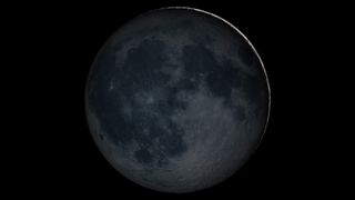 This illustration (made using real images and data) shows the moon in shadow during the new moon lunar phase.