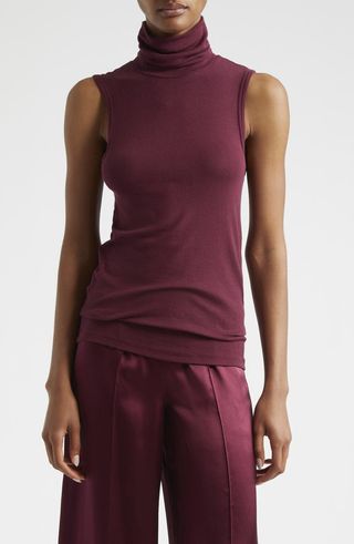 Rib Sleeveless Turtleneck Top