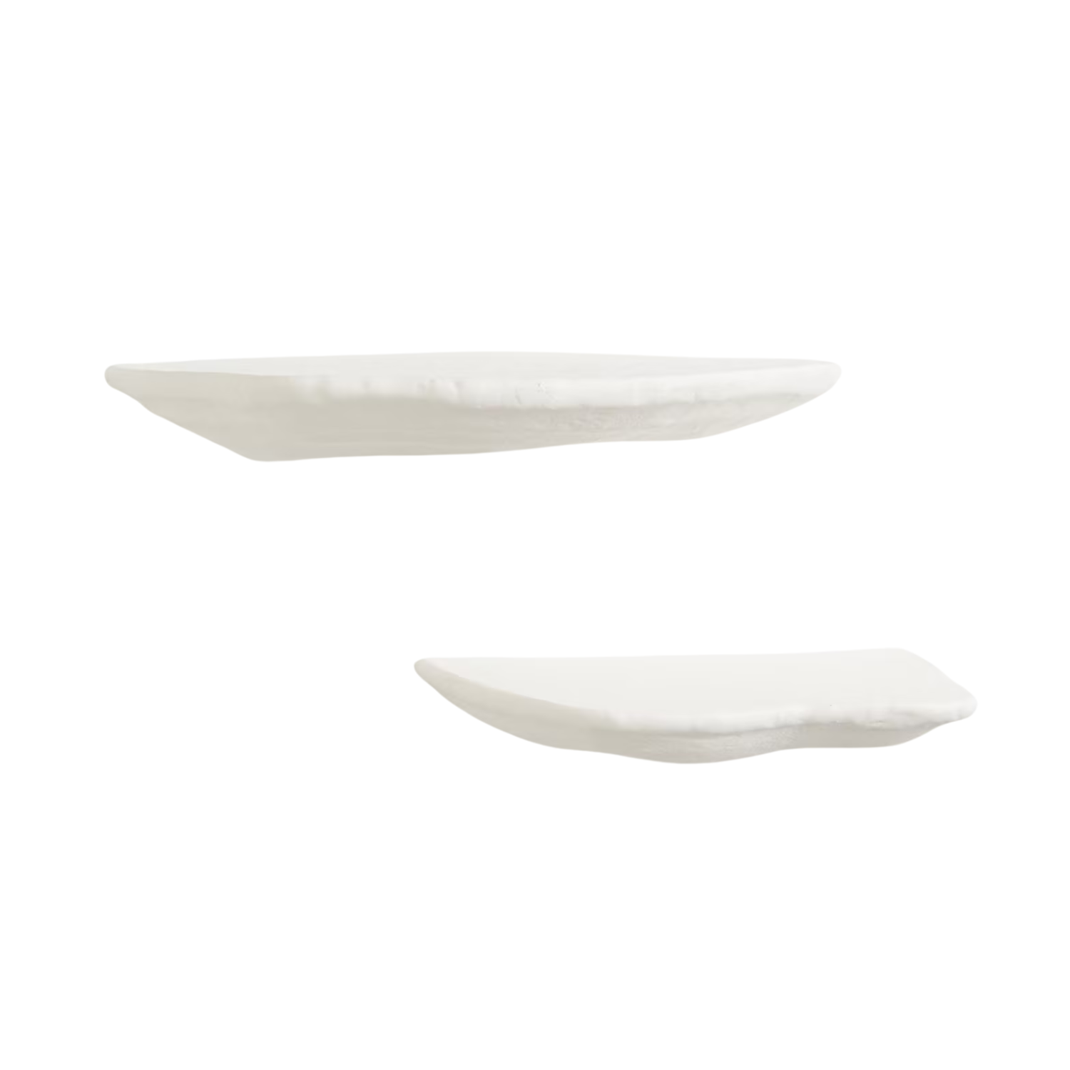 A pair of white metal wall shelves