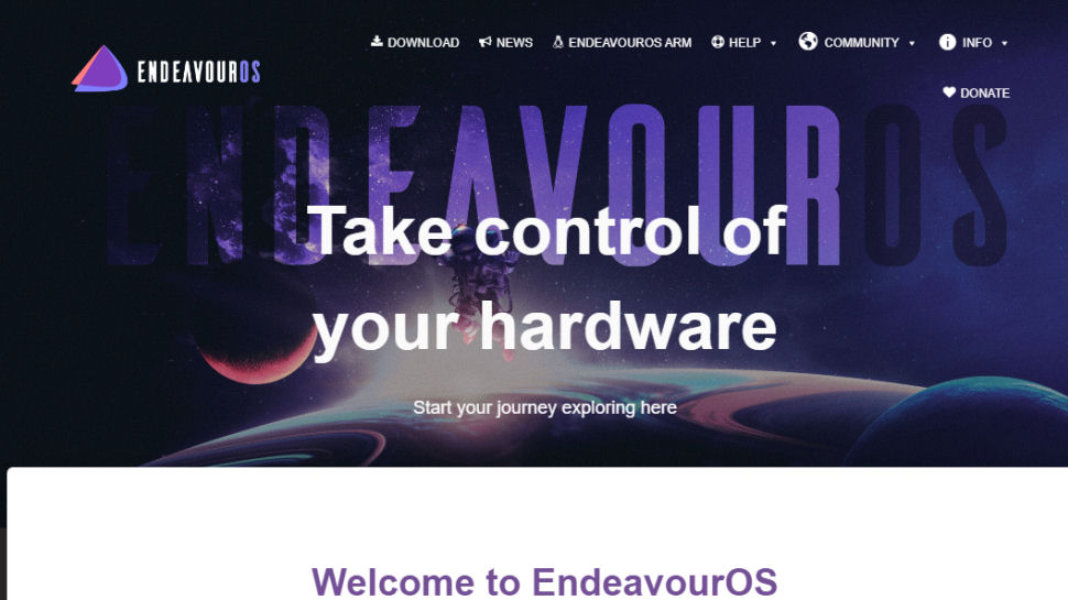 EndeavourOS website screenshot.