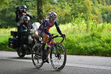 Silke Smulders competes in the breakaway during stage 6 at the Simac Ladies Tour