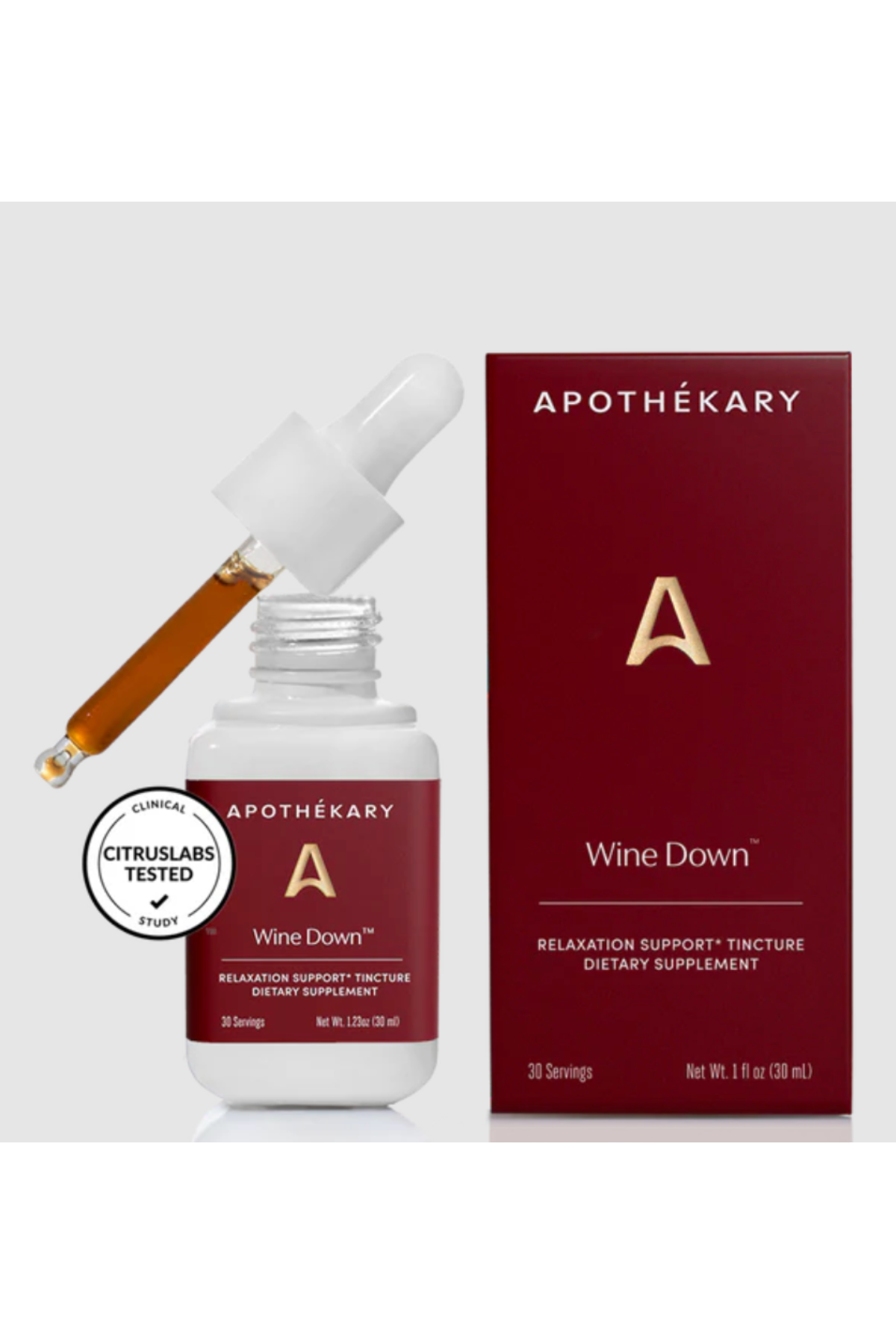 Apoth&amp;eacute;kary wine down red bottle and box