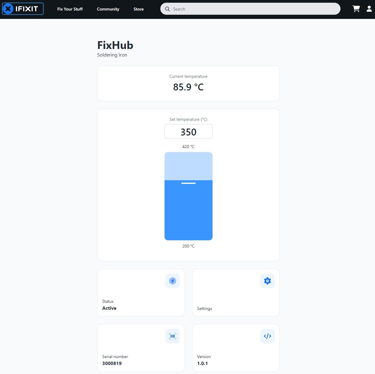 Ifixit Flexhub Portable Soldering Station web interface