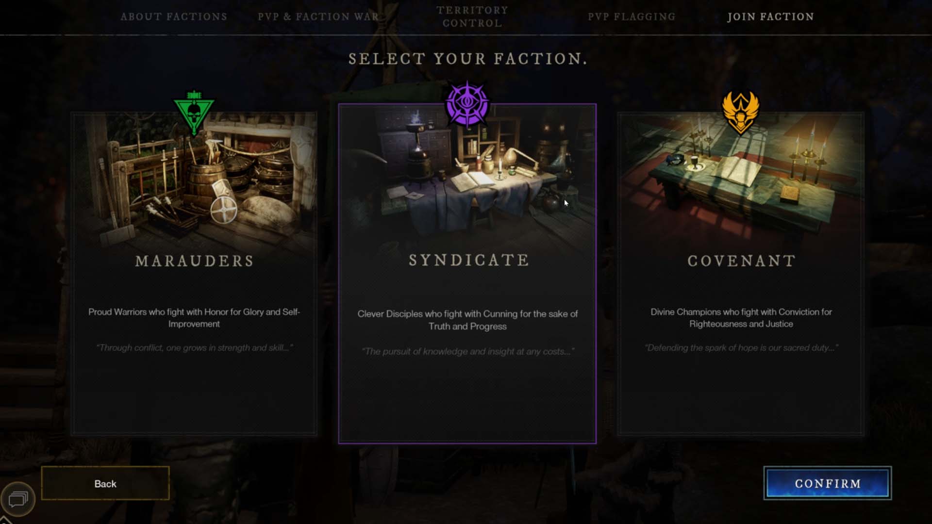 New World choose faction screen