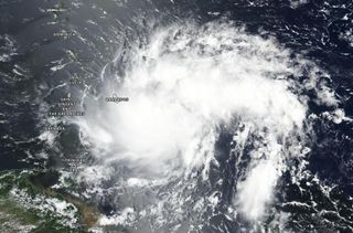 The Suomi NPP satellite, run by NASA and NOAA, captured this image of Tropical Storm Dorian on Aug. 26, 2019.