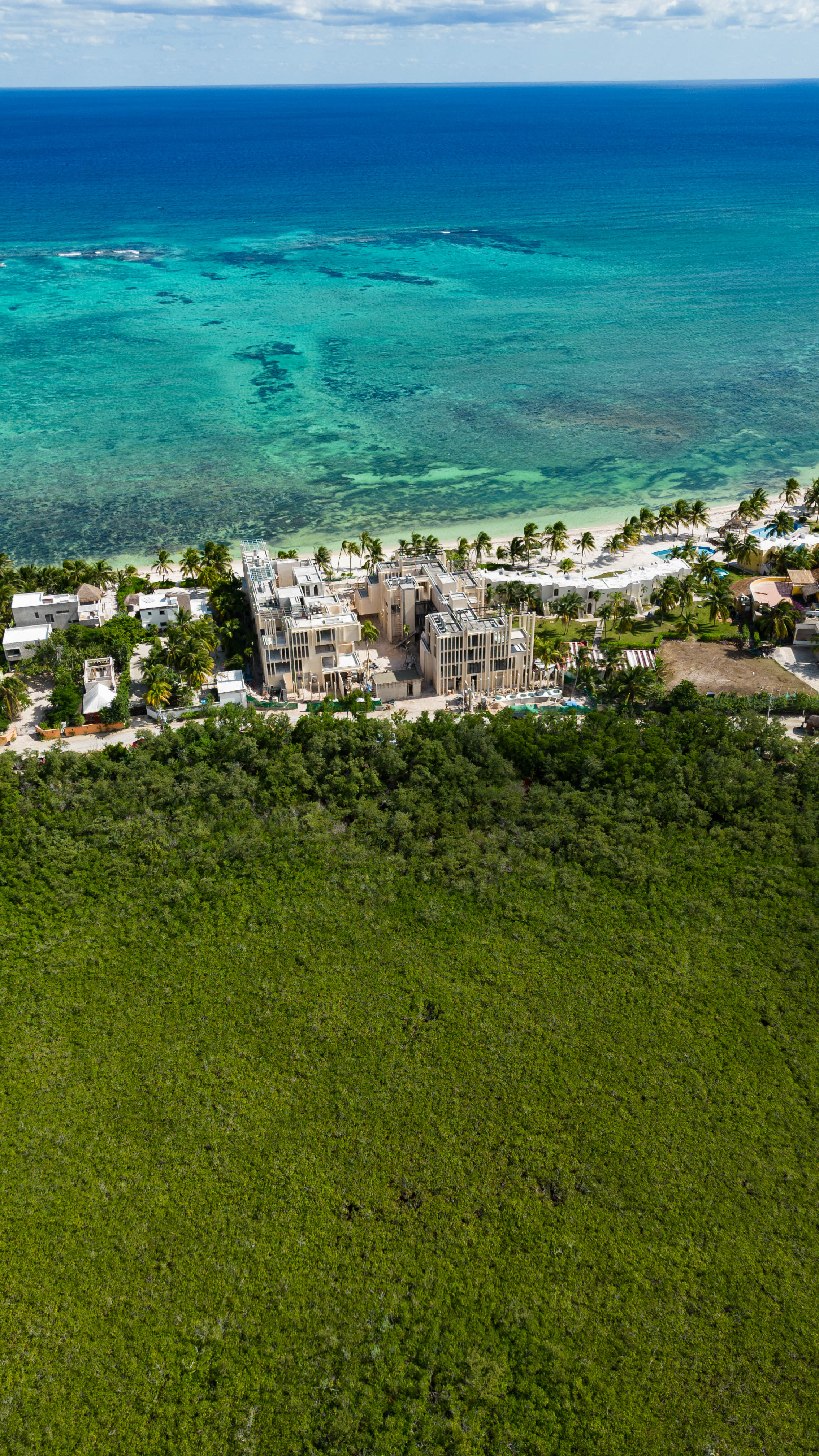 aerial view of Bespoke Tulum residences between forest and the sea