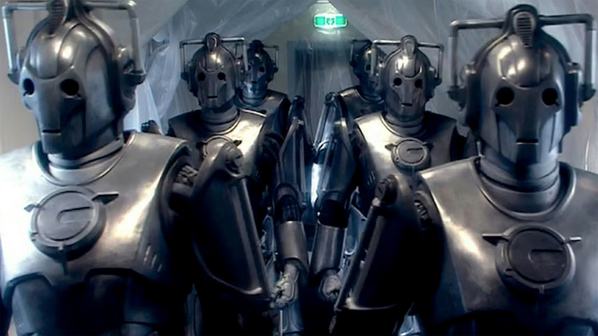 Six Cybus Industries Cybermen prepare to deploy