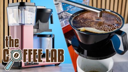 a side-by-side image of the moccamaster and the moccamaster cup one with the coffee lab logo