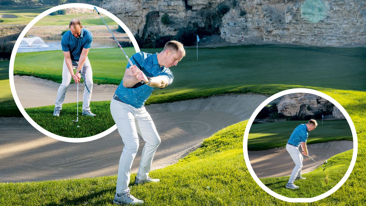 John Howells demonstrating how to play the long lazy lob shot, with inset images of the process needed to play the shot successfully