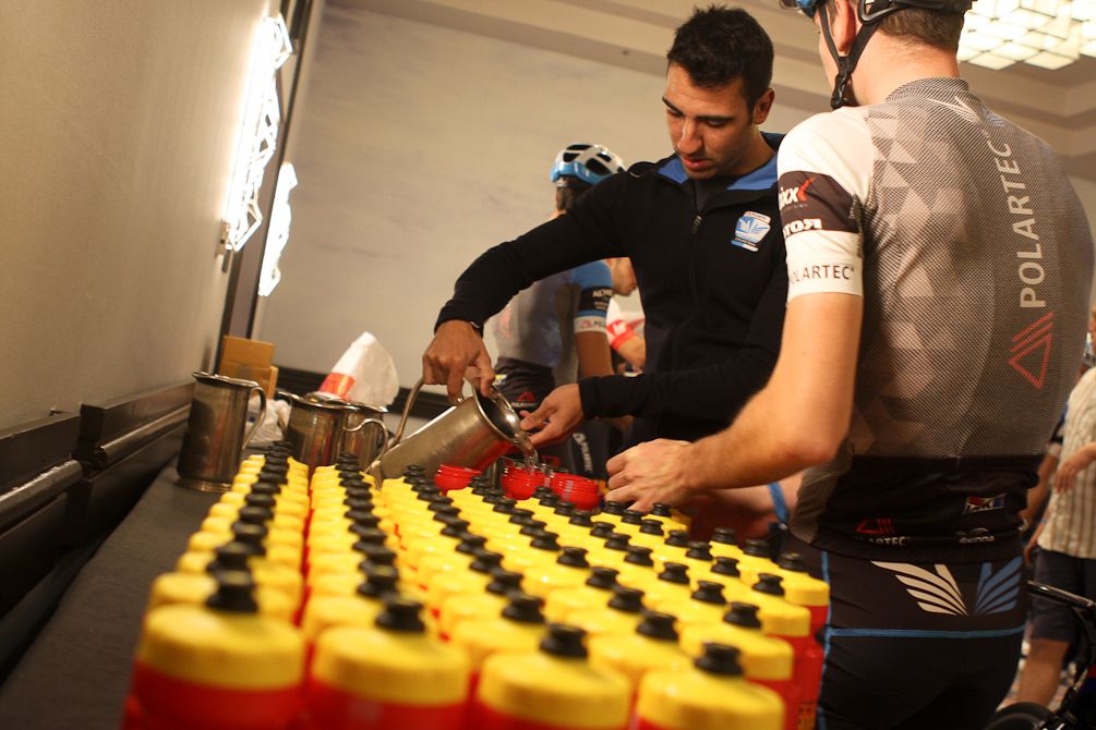 It takes a lot of water bottles to keep the team, staff and guests hydrated in the desert.