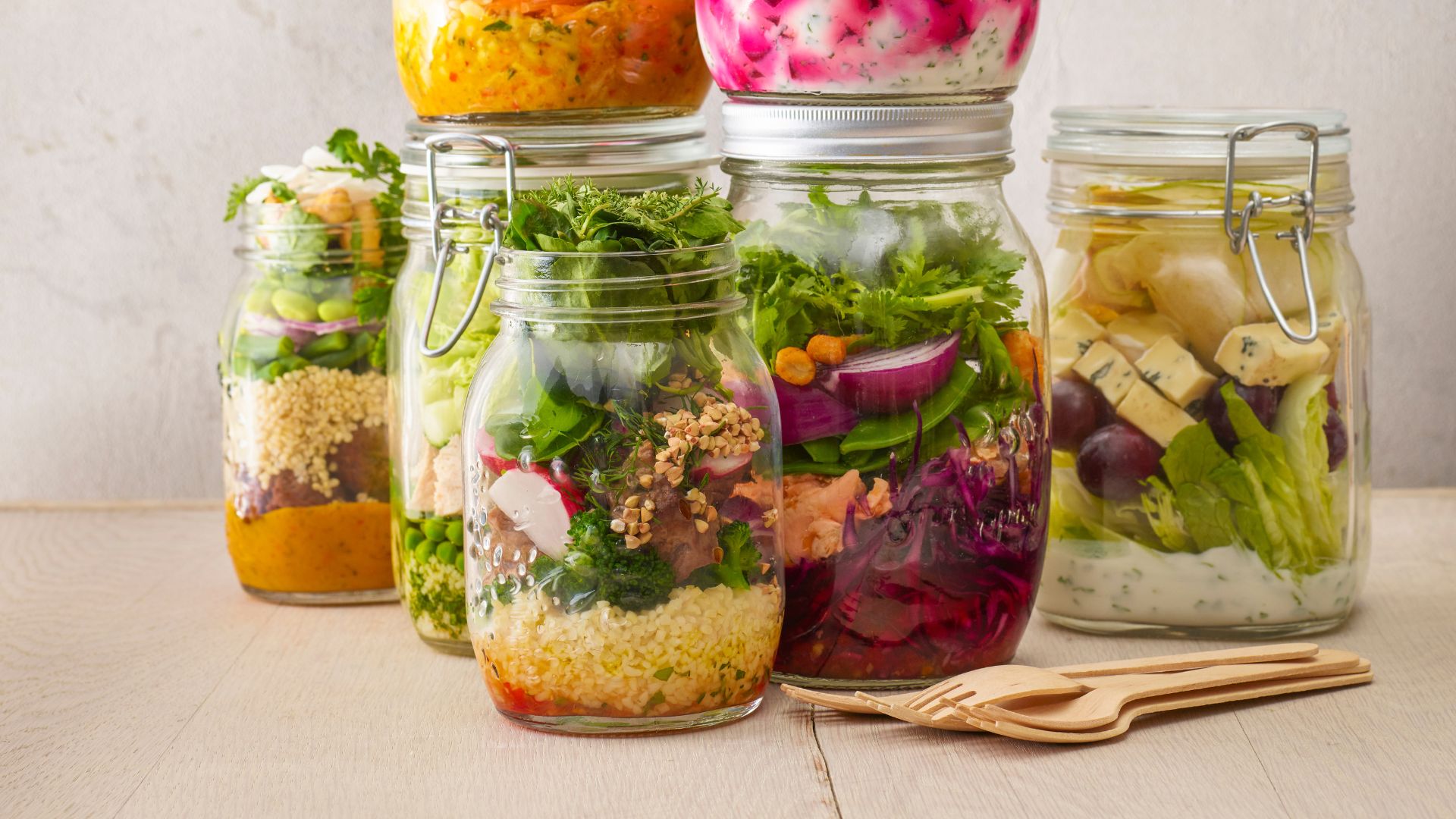 Layered salad in jars
