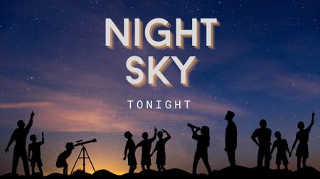 graphic with night sky in large font and silhouettes of people below looking up at the night sky.