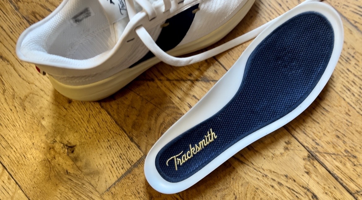 a photo of the Pebax insole on the Tracksmith Eliot