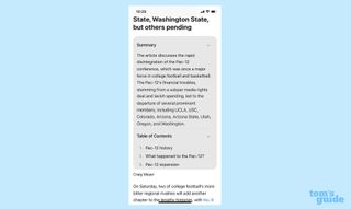 summary and table of contents in the iOS 18 safari reader feature