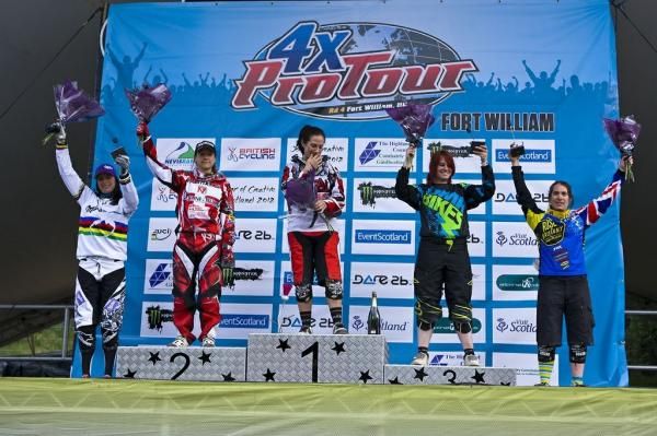 Elite women's podium at the Fort William round of the 4X ProTour
