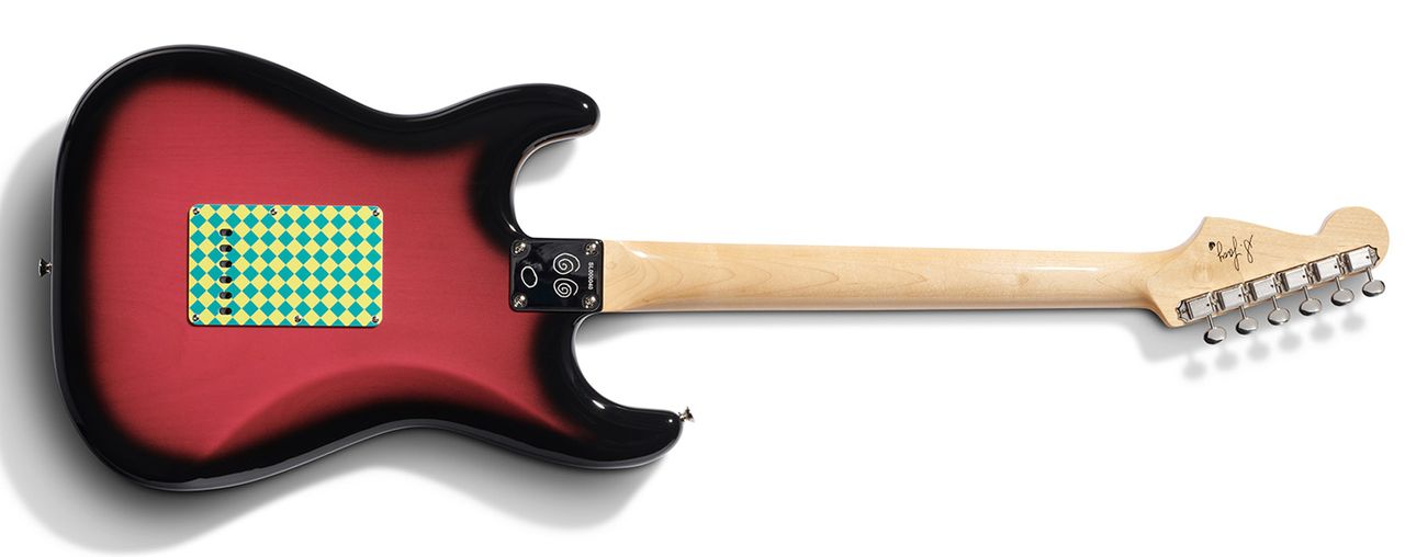 The Fender Steve Lacy People Pleaser Stratocaster has an onboard fuzz circuit