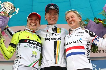 Stage 2 podium (l-r): Tatiana Guderzo, Judith Arndt and Emma Pooley