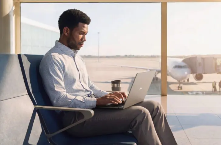 Man sat in chain using Dell 14S