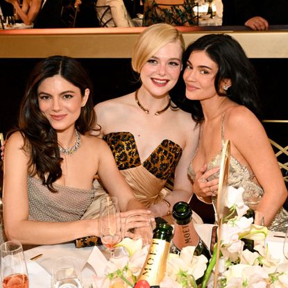 Monica Barbaro, Elle Fanning and Kylie Jenner attend the 82nd Annual Golden Globe Awards