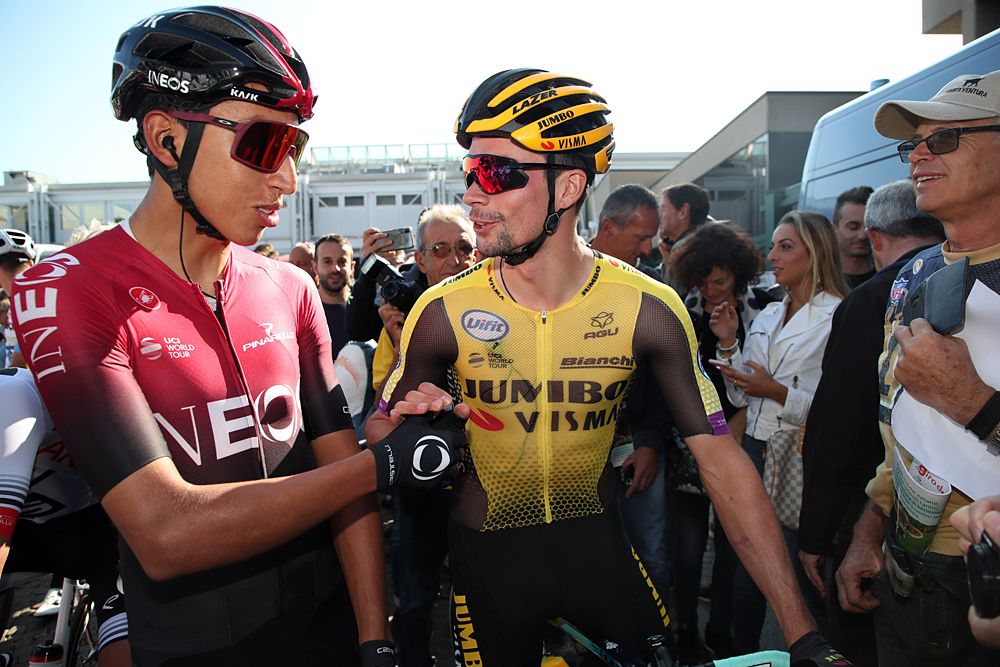 Egan Bernal (Team Ineos) and Primoz Roglic (Jumbo-Visma)