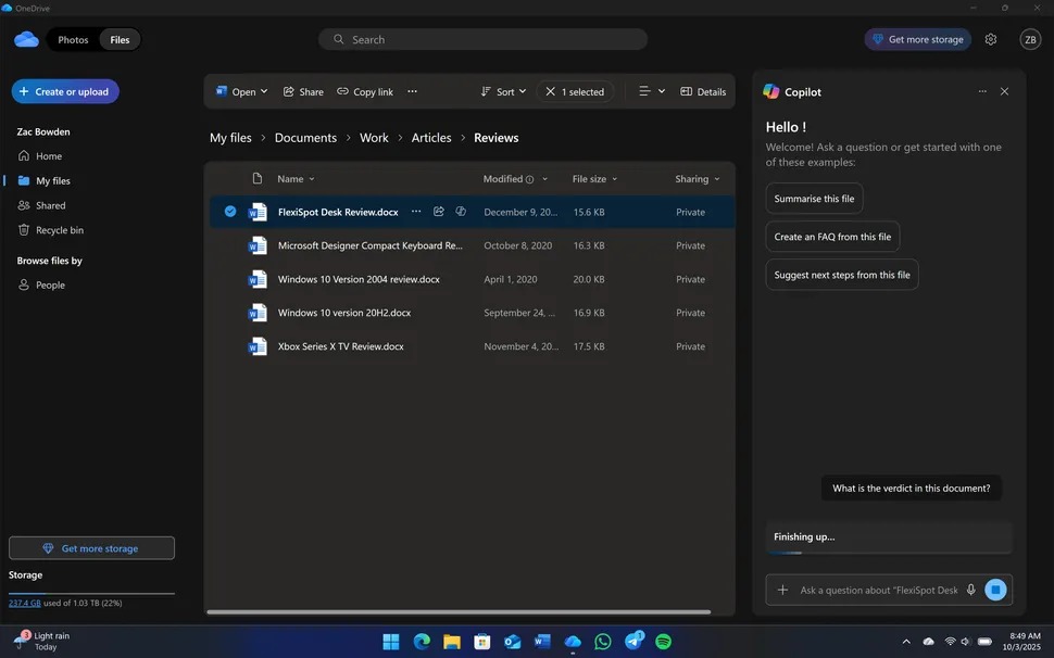 Screenshots of the OneDrive Windows 11 app