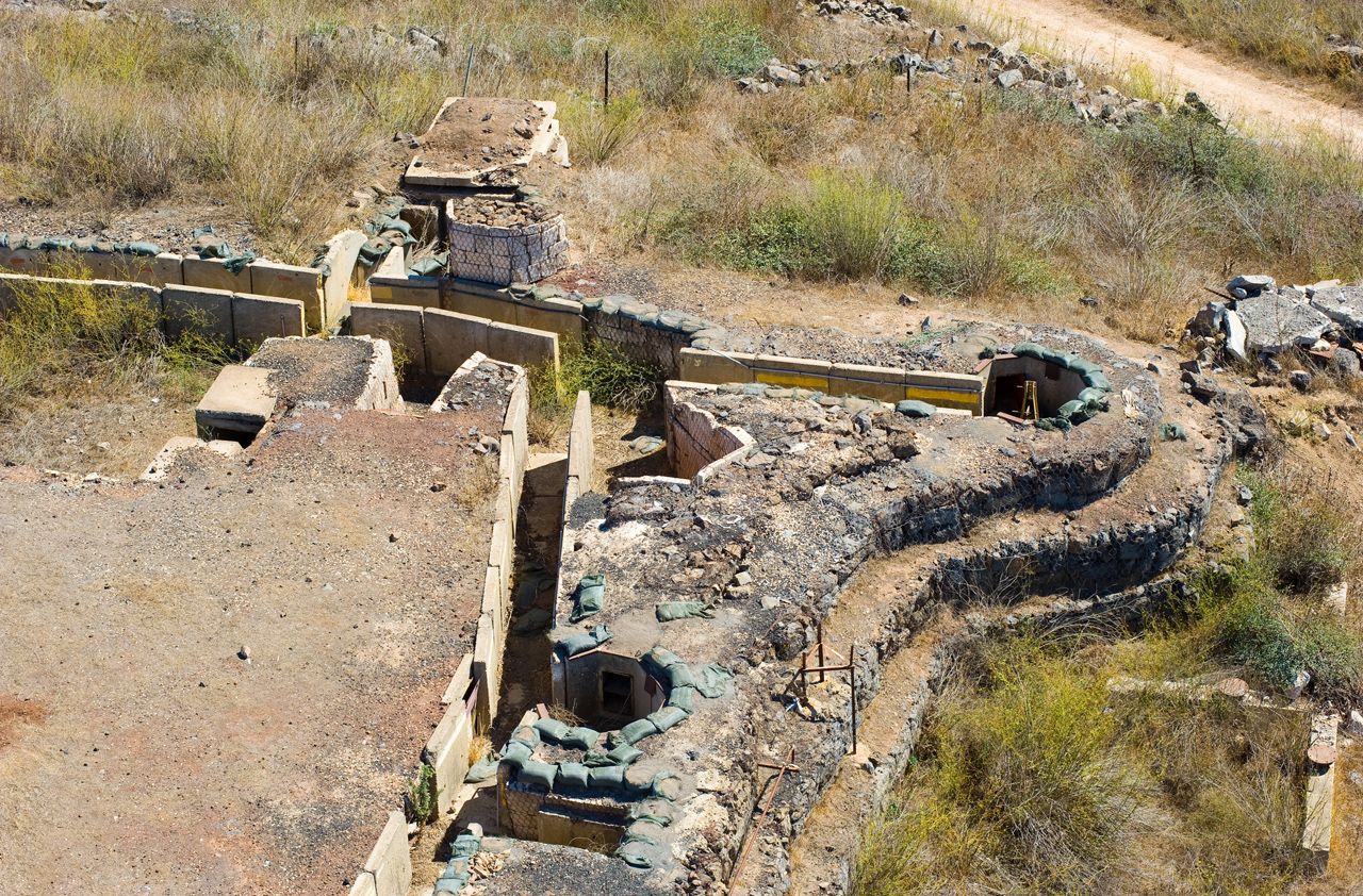 Trenches on a hill close to the syrian border on the Golan Heights in Israel, remains of the yom kippur war in 1973