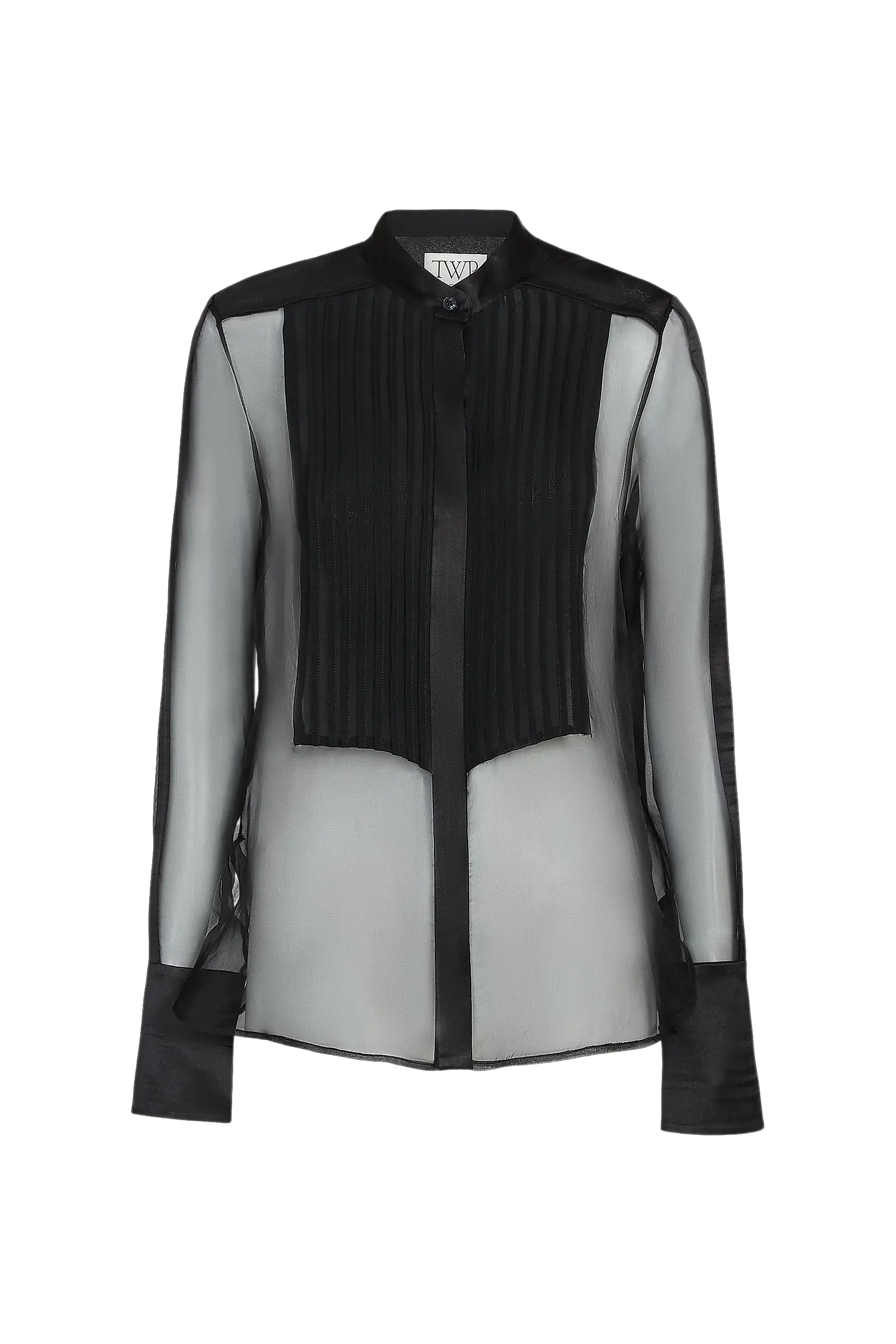 Peyton Sheer Silk Pleated Bib Shirt