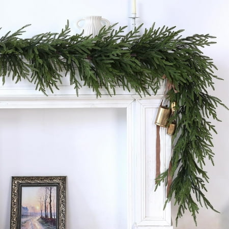 Huchen Norfolk Pine Garland - 9ft Artificial Christmas Garland Long Faux Greenery Garland for Holiday, Fireplace, Mantle, Window, Stairs, Indoor, Outdoor Decor
