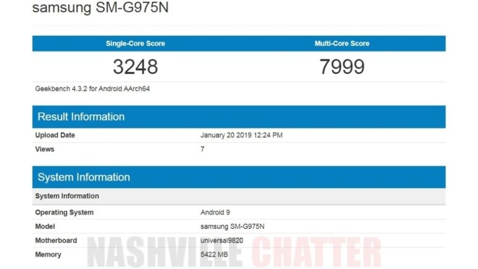 A Galaxy S10 Plus benchmark. Credit: NashvilleChatter / Geekbench
