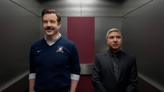 (L to R) Jason Sudeikis as Ted Lasso and Nick Mohammed as Nate in Ted Lasso season 3