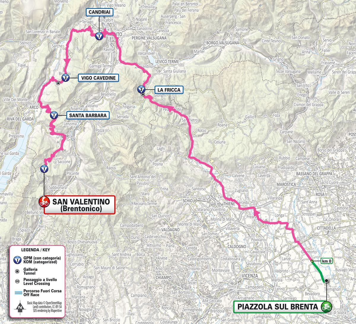Stage 16 map for the 2025 Giro d'Italia