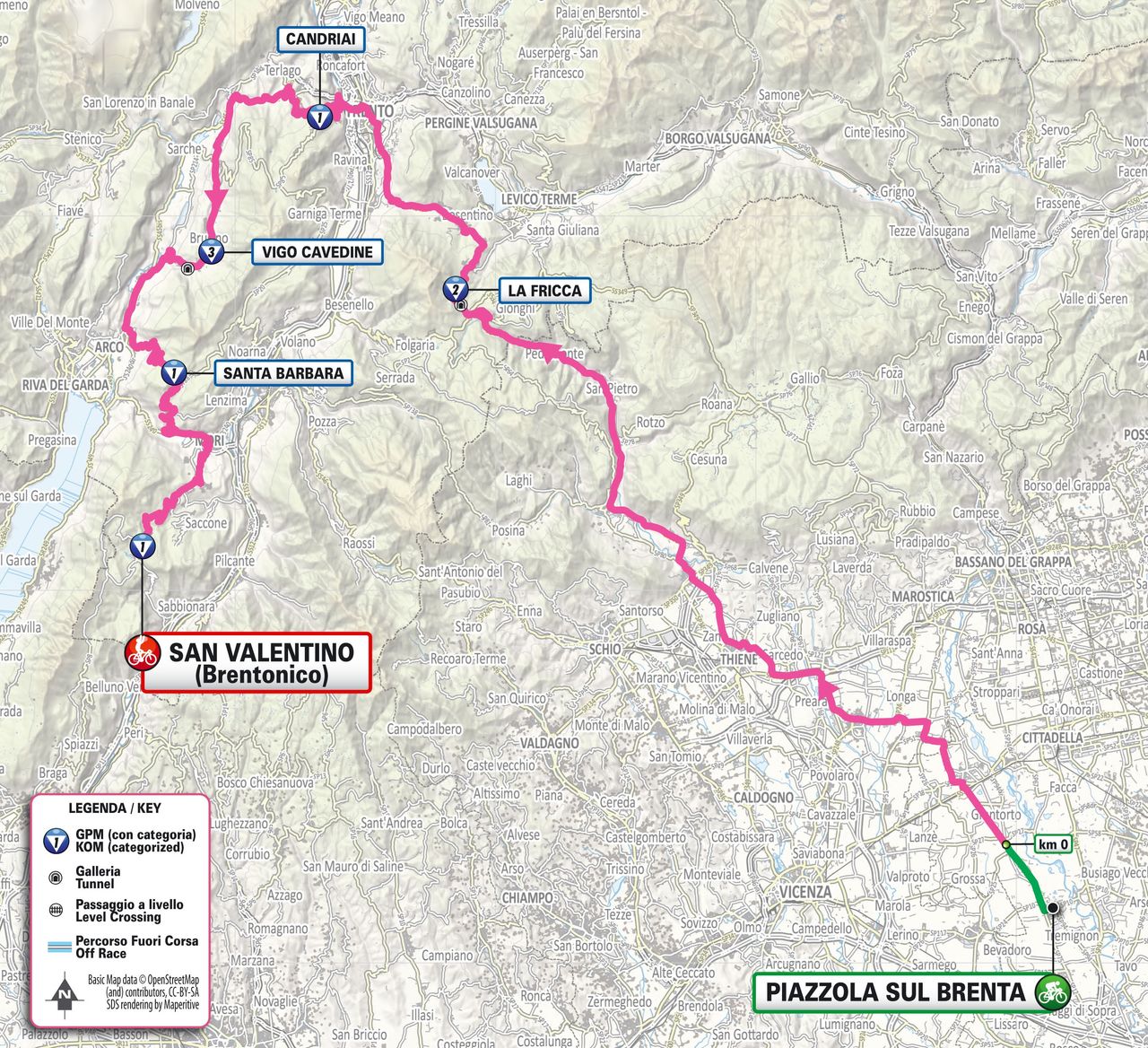 Stage 16 map for the 2025 Giro d'Italia