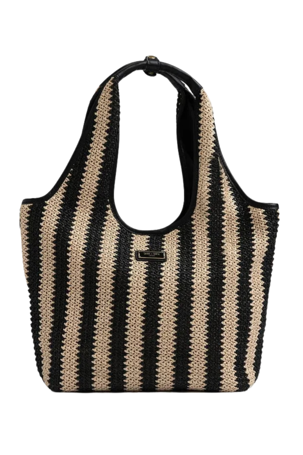 Stella Shoulder Tote Bag - Beige/black Raffia