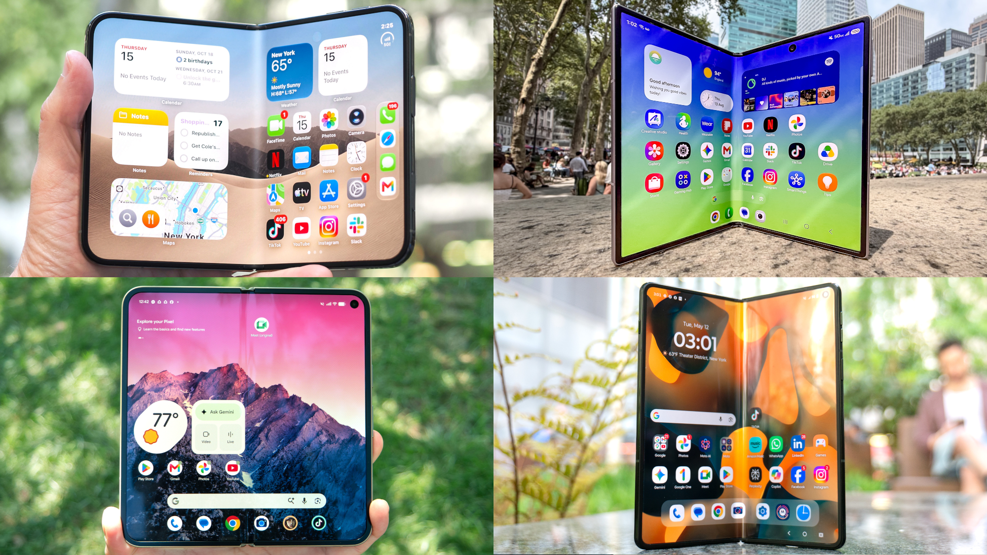 iPhone Duo (top left), Samsung Galaxy Z Fold 8 (top right), Pixel 11 Pro Fold (bottom left), Moto Razr Fold (bottom right)