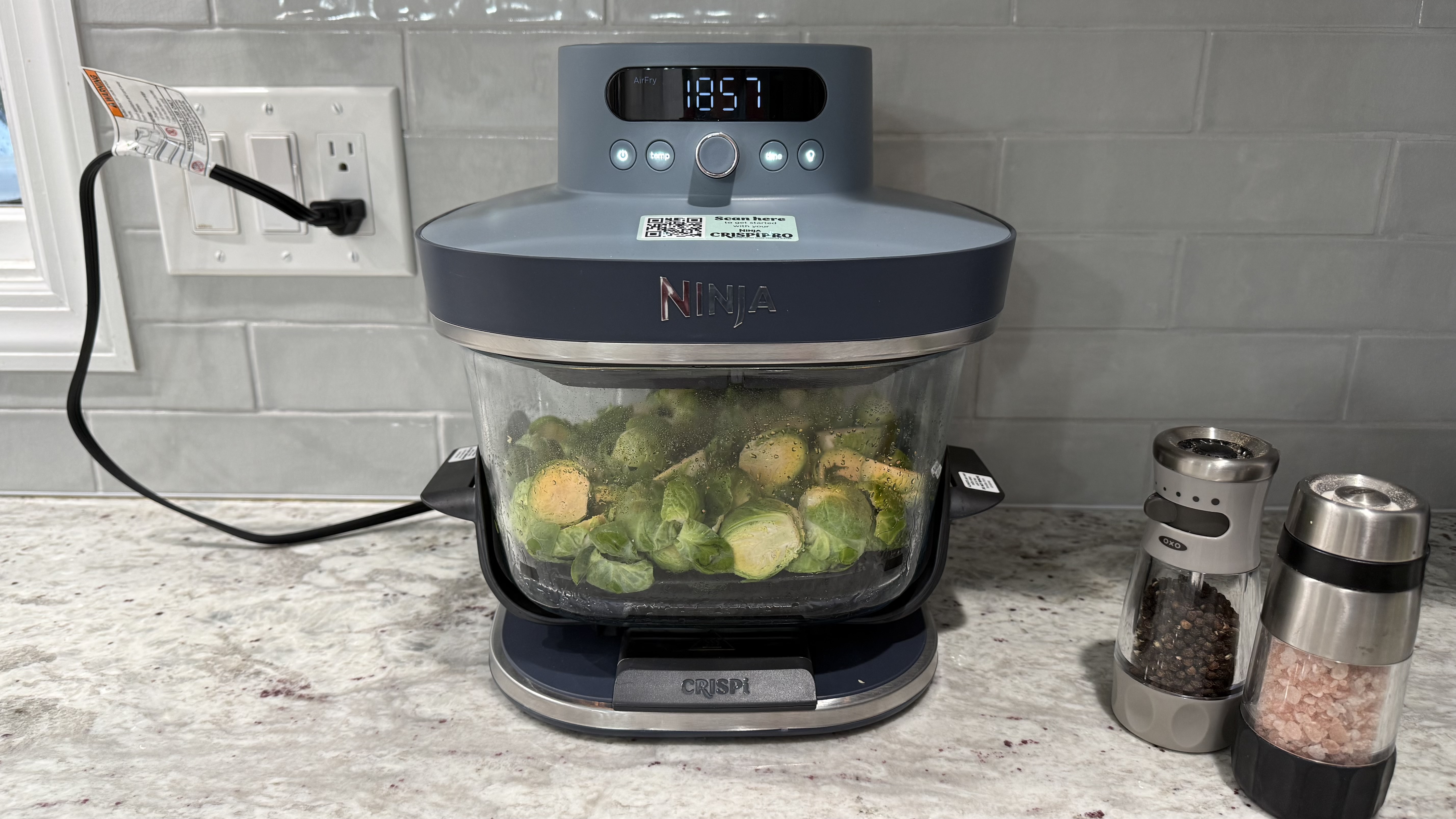 Food made in roast mode in Ninja Crispi Pro 6-in-1 Countertop Glass Air Fryer