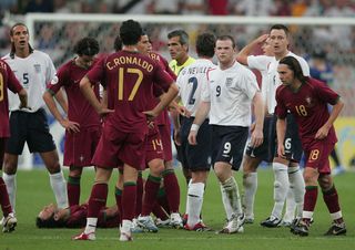 Ronaldo watches on as England's Wayne Rooney is sent off at the 2006 World Cup