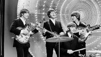 The Beatles perform 'Rain' and 'Paperback Writer' on BBC TV show 'Top Of The Pops' in London on 16th June 1966