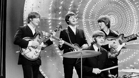 The Beatles perform 'Rain' and 'Paperback Writer' on BBC TV show 'Top Of The Pops' in London on 16th June 1966