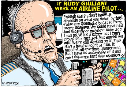 Political cartoon U.S. Rudy Giuliani Trump Russia investigation pilot
