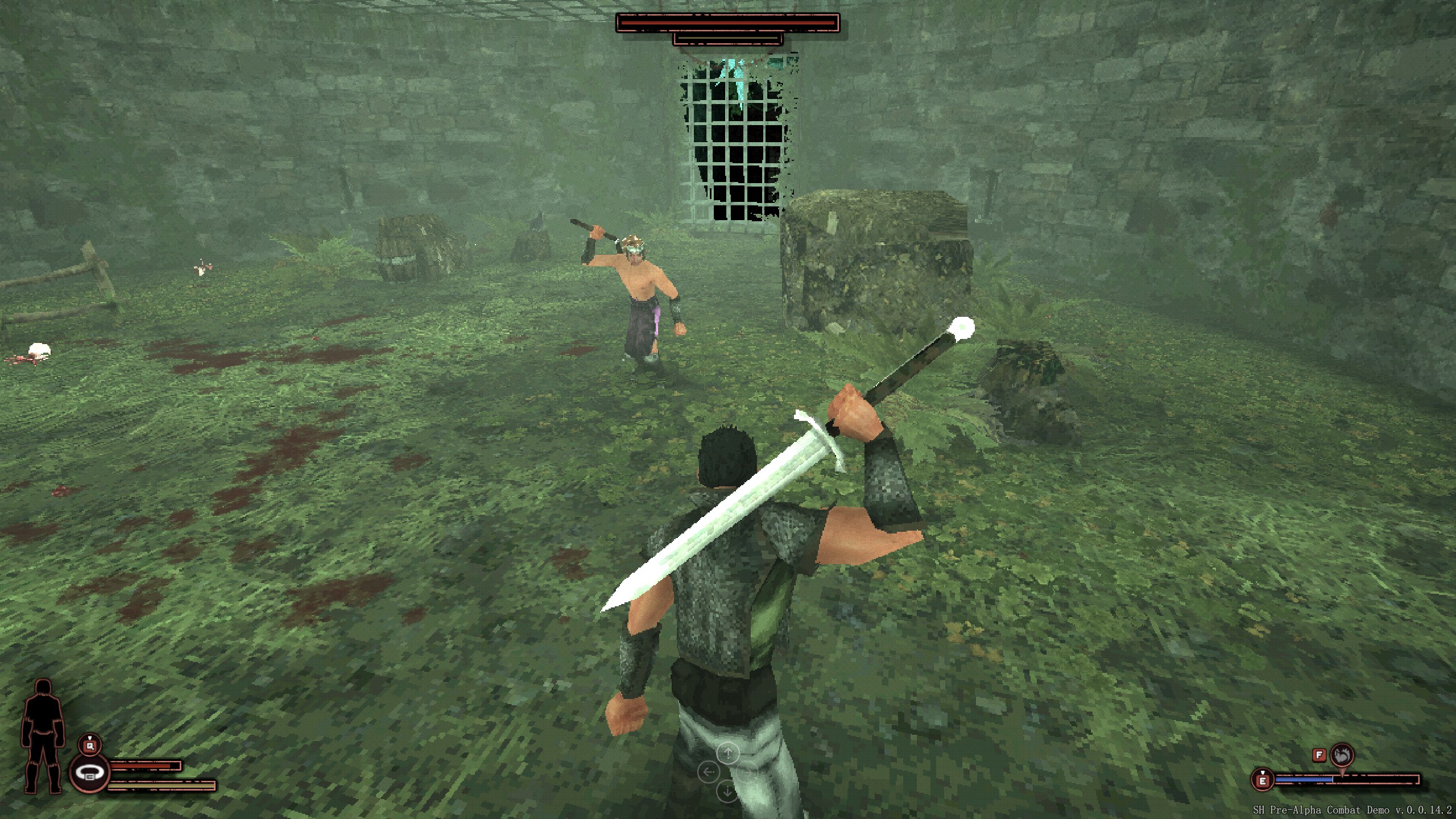 Sword Hero staring down opponent.