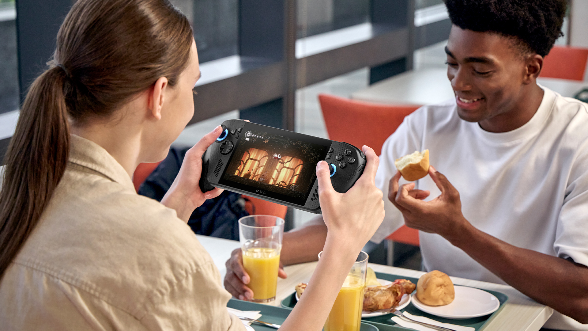 Photo showing the ROG Xbox Ally X handheld console being played